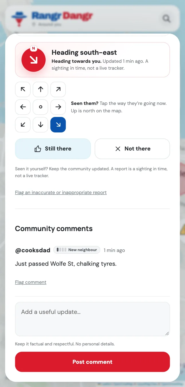 Community comments under a ranger report, with a trust badge beside the commenter’s username.